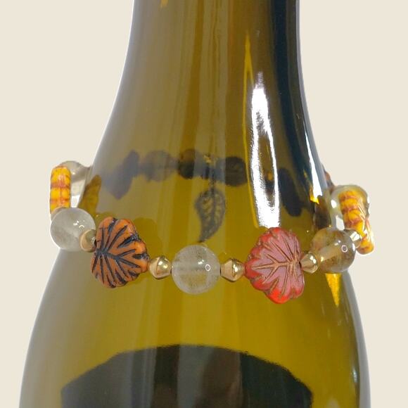 NEW Artisan Czech Glass Bracelet Fall Leaves Golden Accents Autumn Hues Earthy - Picture 10 of 11